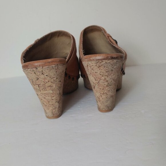 Frye Audra Button Clog Platform Leather Cork Studded Scandi Girl Slide Boho - Picture 8 of 13